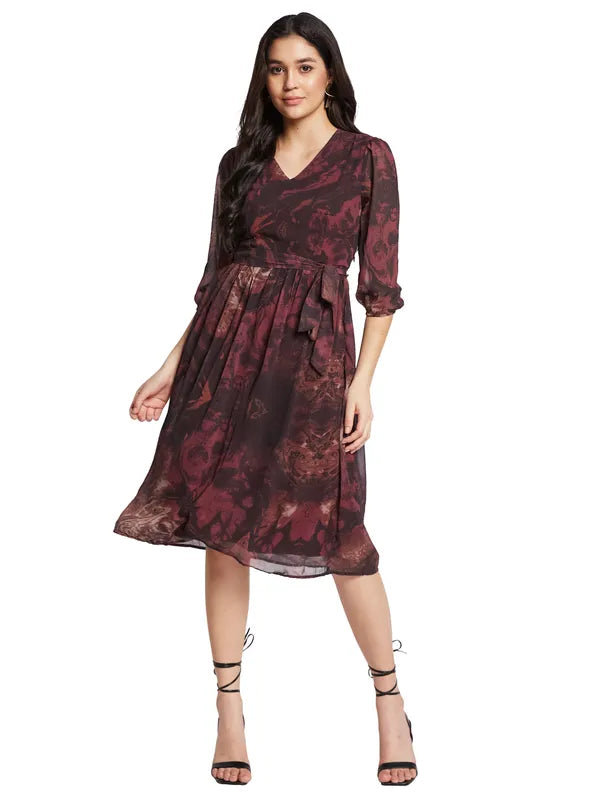 Mettle Printed V-Neck Fit Flare Dress