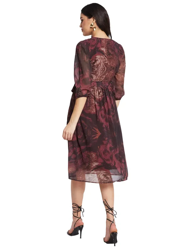 Mettle Printed V-Neck Fit Flare Dress