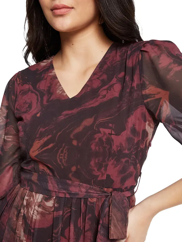 Mettle Printed V-Neck Fit Flare Dress
