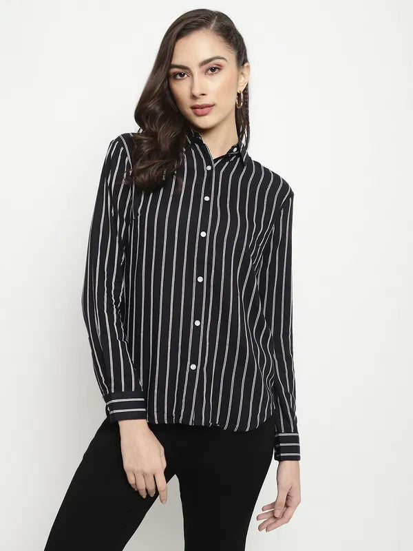 Mettle Striped Spread Collar Long Sleeves Cotton Casual Shirt