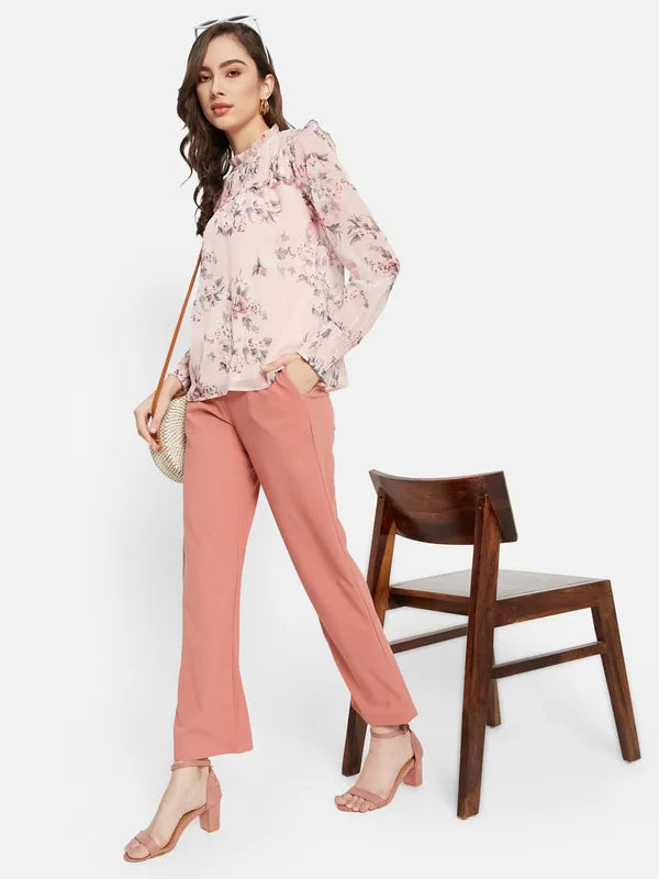 Ruffled Neck Floral Top