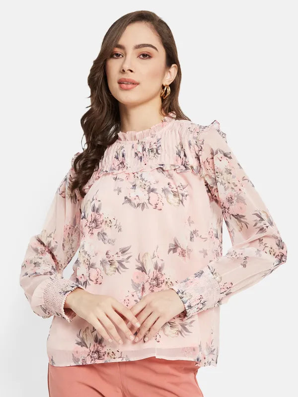 Ruffled Neck Floral Top