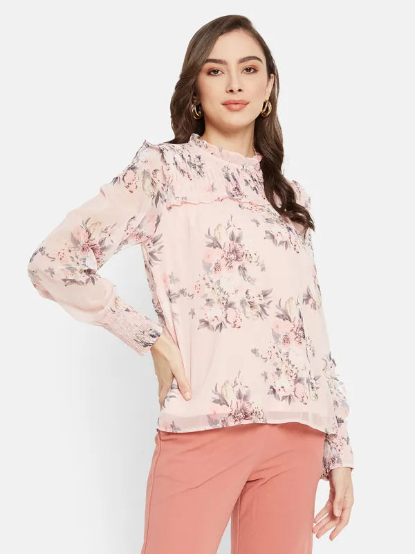 Ruffled Neck Floral Top