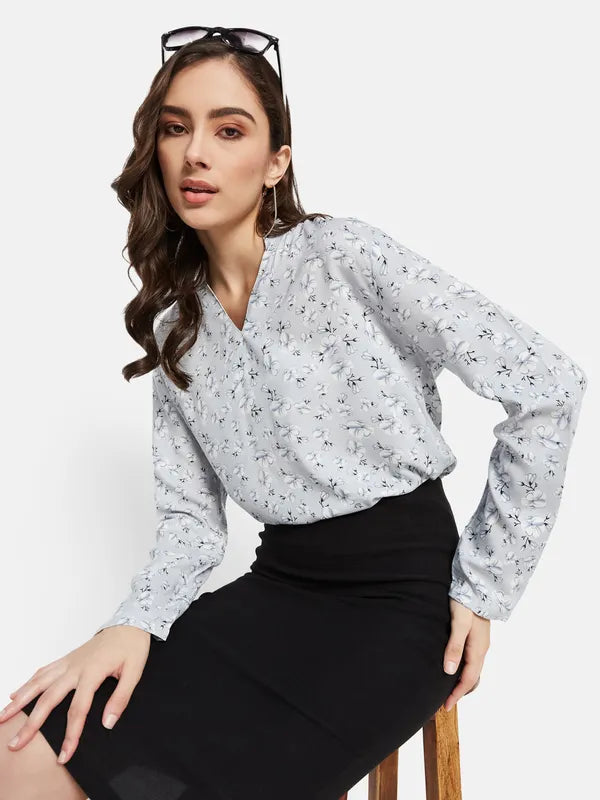 Half Band V Neck Floral Print Top