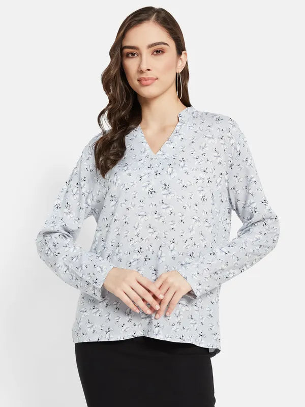 Half Band V Neck Floral Print Top