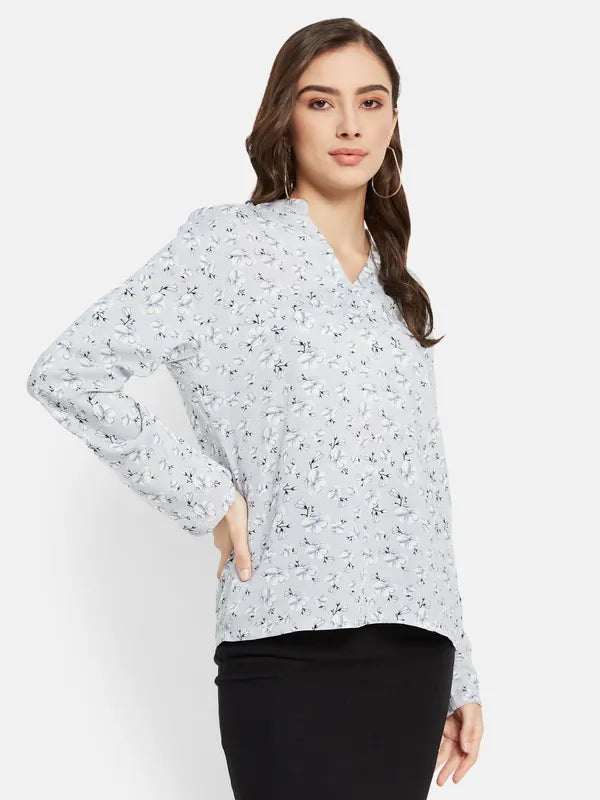 Half Band V Neck Floral Print Top