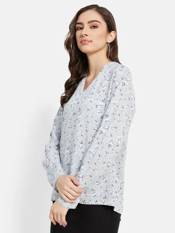 Half Band V Neck Floral Print Top