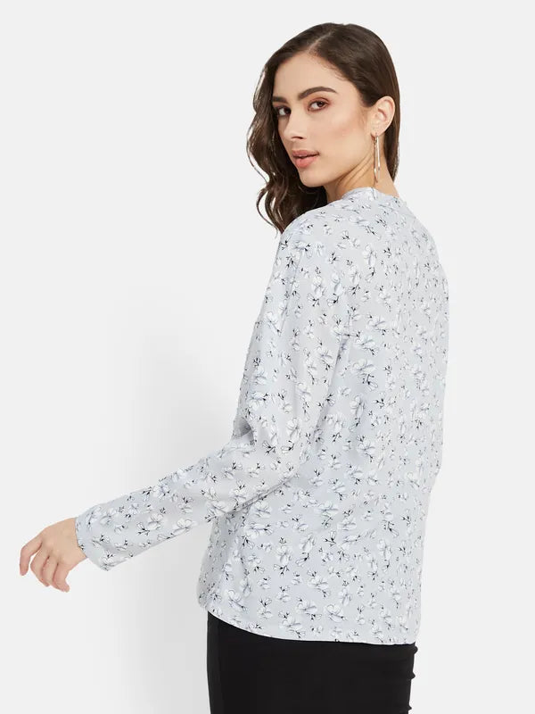 Half Band V Neck Floral Print Top