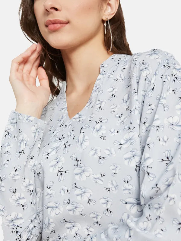 Half Band V Neck Floral Print Top