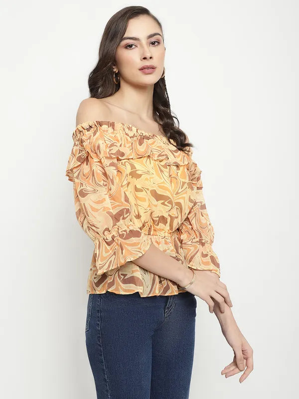Mettle Abstract Printed Off-Shoulder Bardot Top
