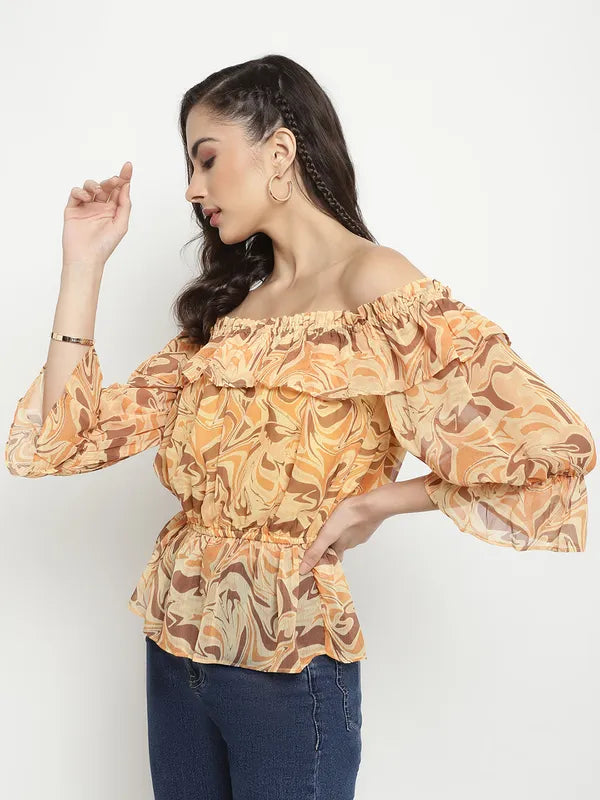 Mettle Abstract Printed Off-Shoulder Bardot Top