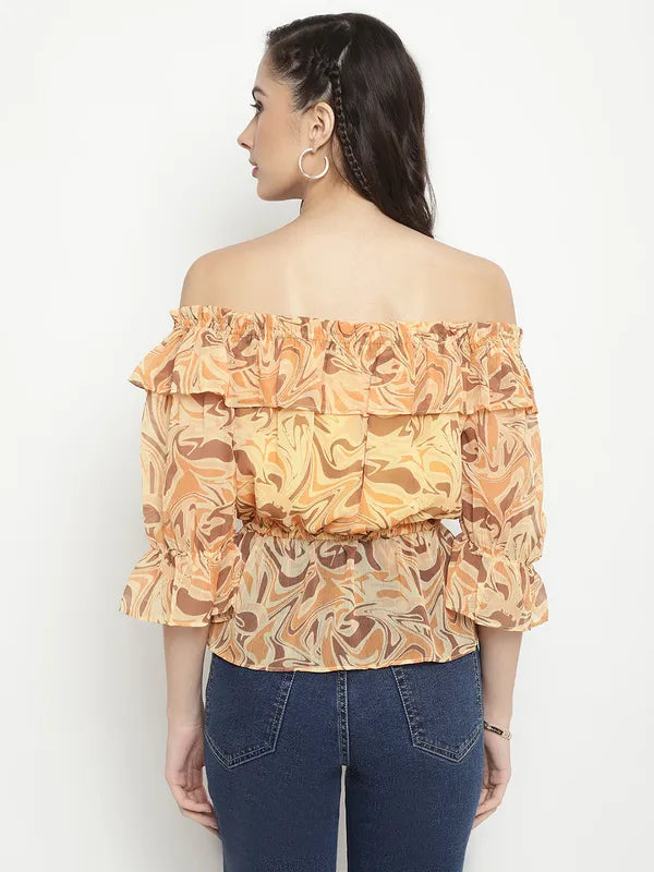 Mettle Abstract Printed Off-Shoulder Bardot Top