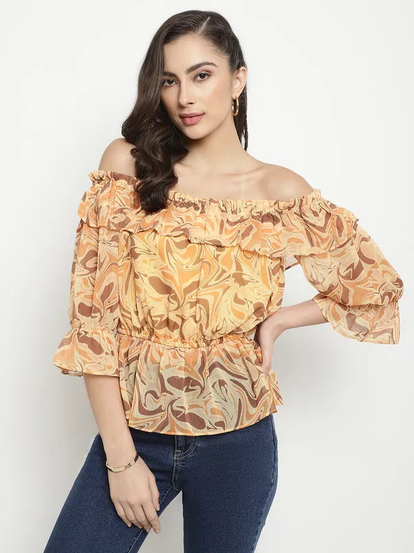 Mettle Abstract Printed Off-Shoulder Bardot Top