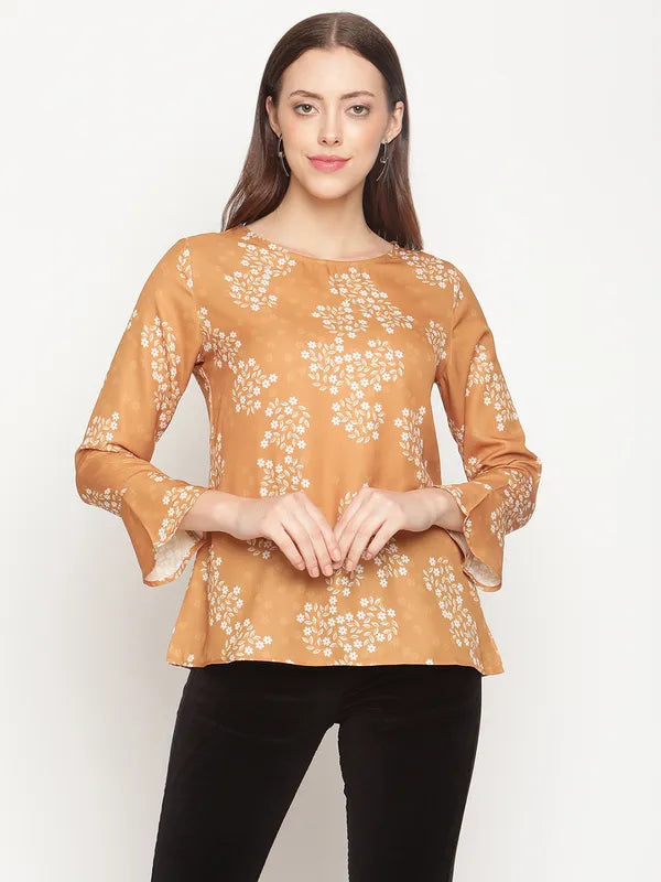 Mettle Mustard Yellow White Floral Print Top