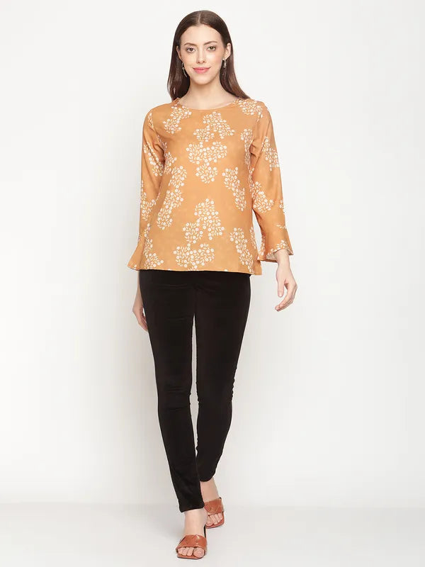 Mettle Mustard Yellow White Floral Print Top