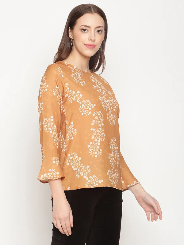 Mettle Mustard Yellow White Floral Print Top