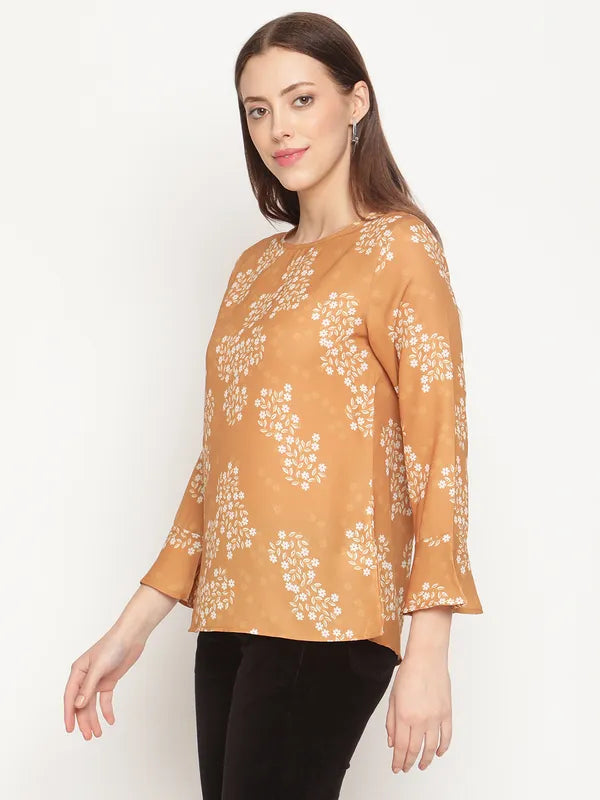Mettle Mustard Yellow White Floral Print Top
