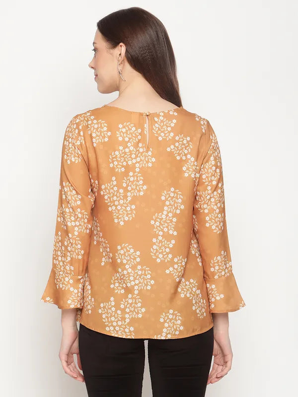 Mettle Mustard Yellow White Floral Print Top