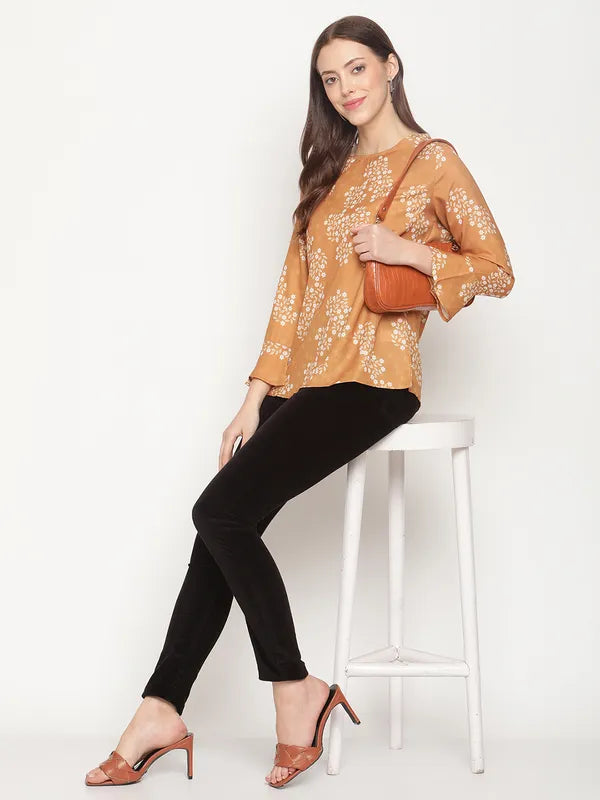 Mettle Mustard Yellow White Floral Print Top