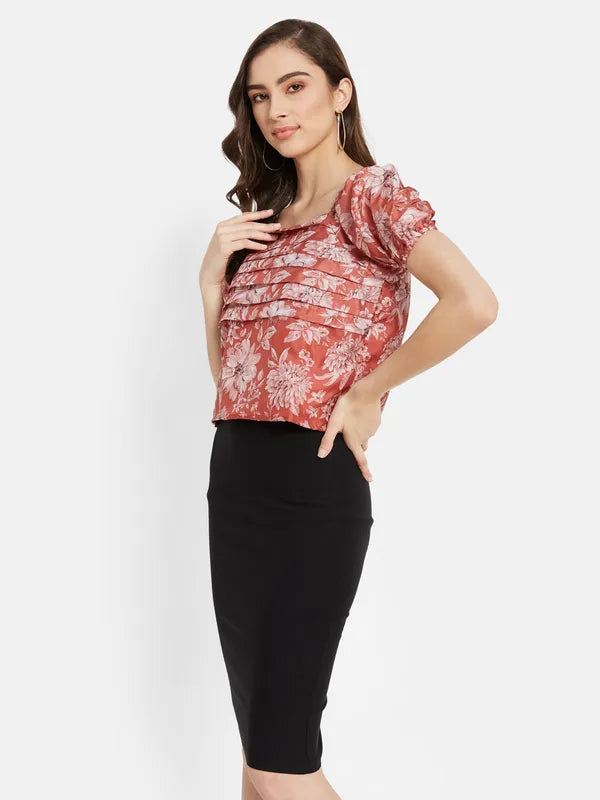 Floral Print Puff Sleeve  Top