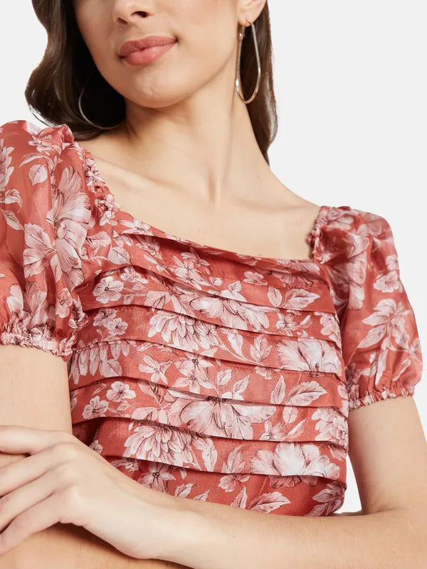 Floral Print Puff Sleeve  Top