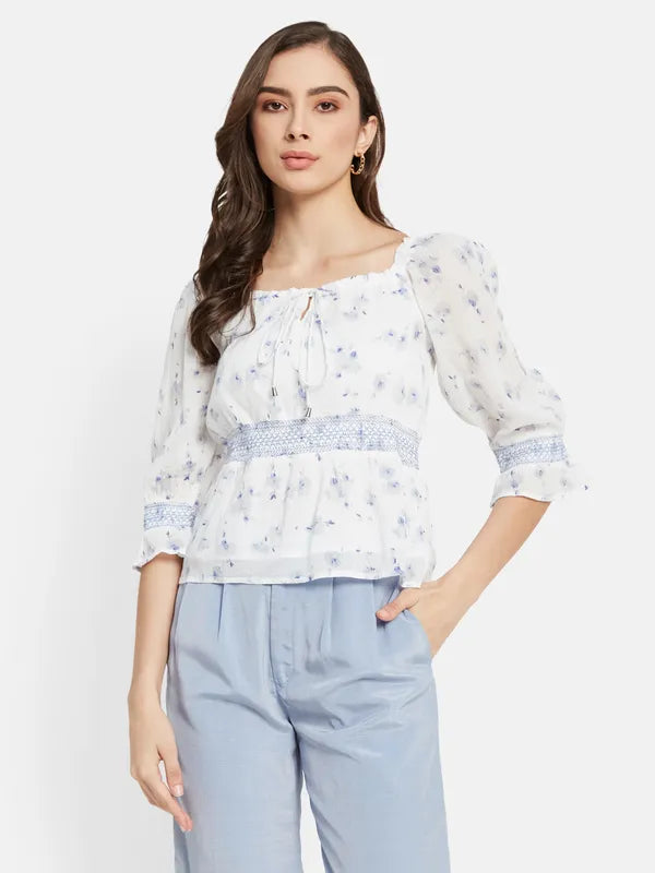 Smocking Floral Print Top