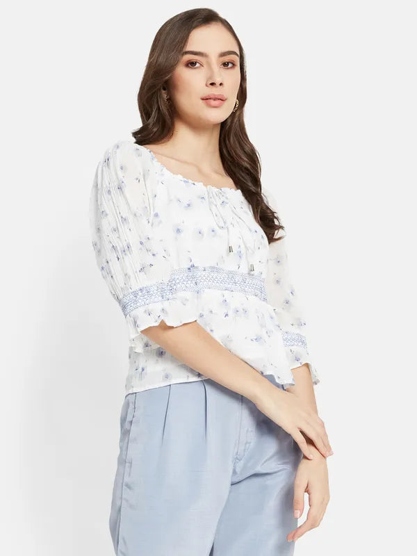 Smocking Floral Print Top