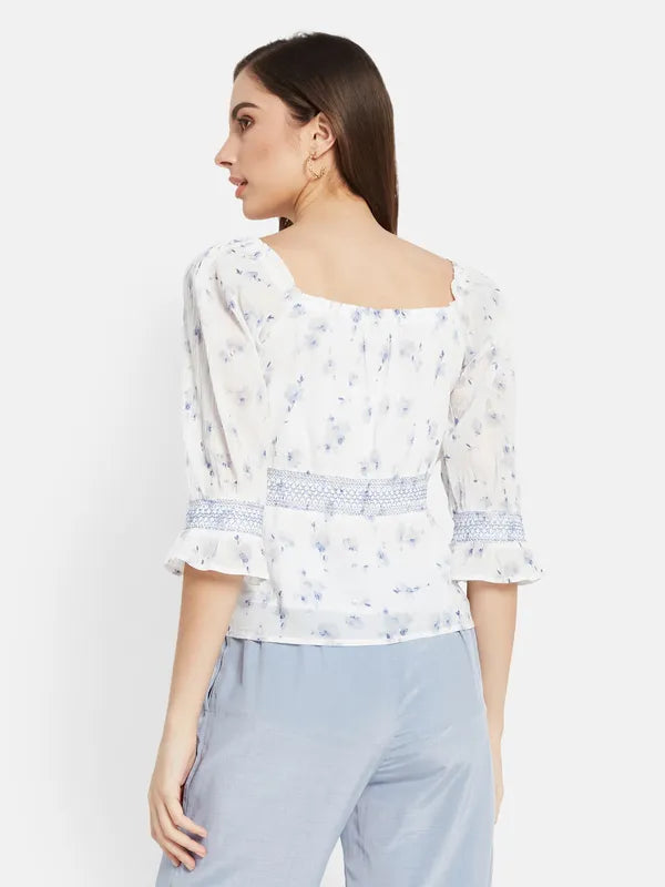 Smocking Floral Print Top