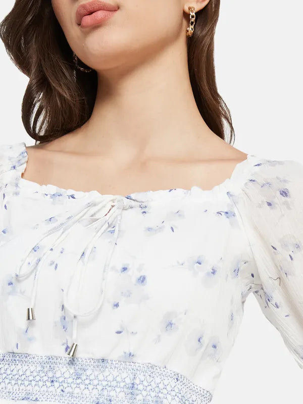 Smocking Floral Print Top