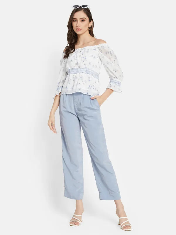 Smocking Floral Print Top