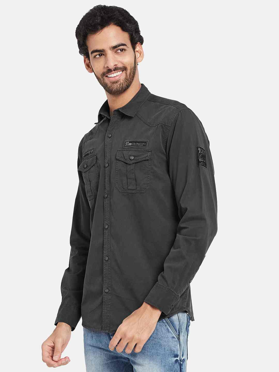 Mettle Spread Collar Long Sleeves Casual Cotton Shirt