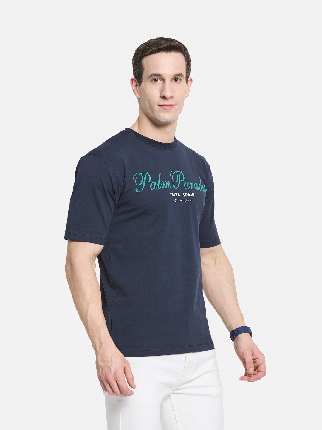 BACK PRINT ROUND NECK SINGLE JERSEY KNIT LYCRA T-SHIRT