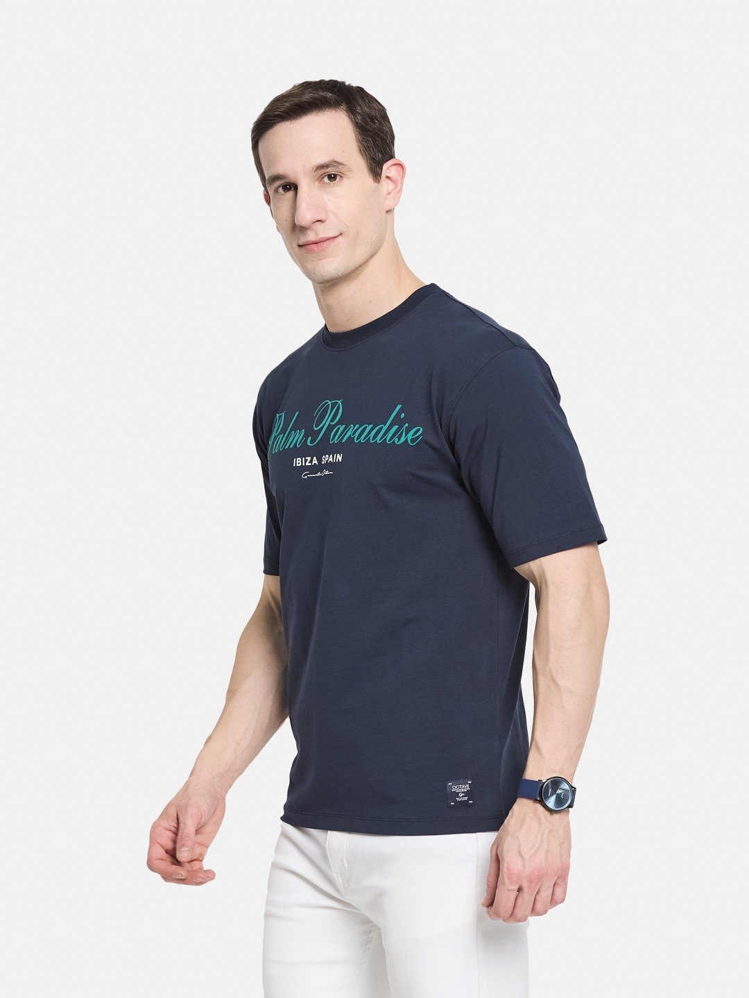 BACK PRINT ROUND NECK SINGLE JERSEY KNIT LYCRA T-SHIRT