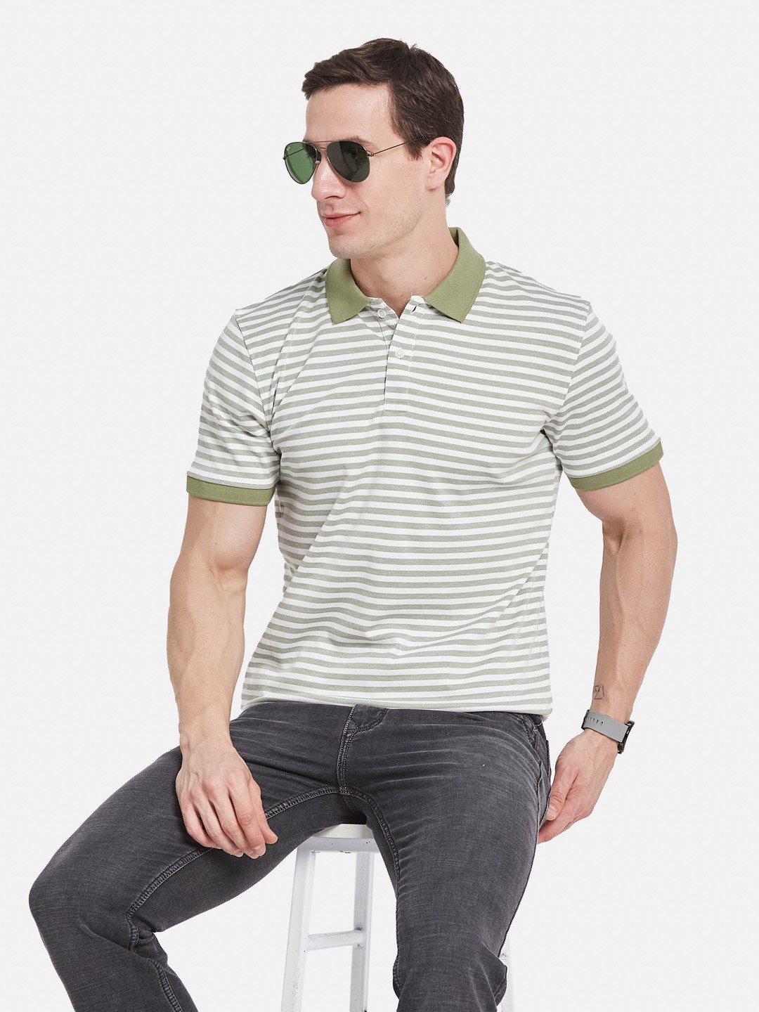Octave Men Striped Polo Collar T-shirt