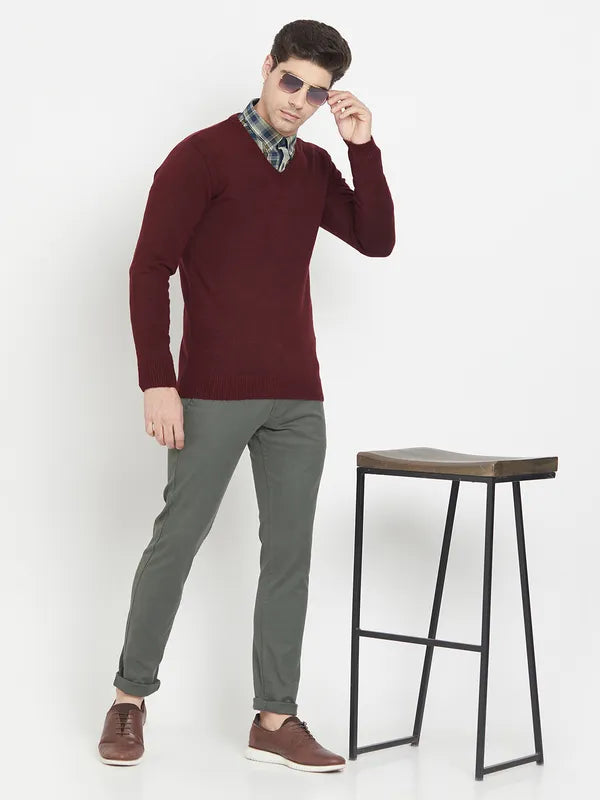 Maroon Acrylic Full Sleeve Pullover Sweater