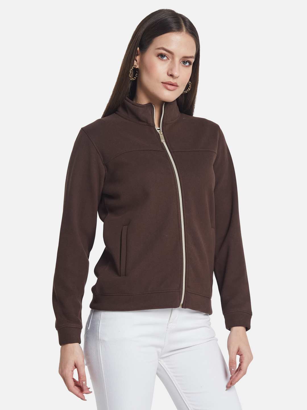 METTLE Women Mandarin Collar Long Sleeves Sweatshirt