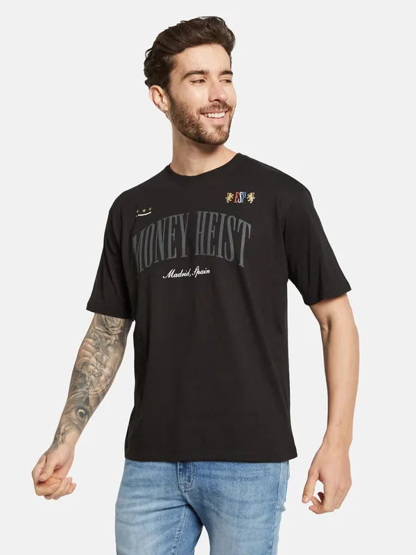 Octave Typography Printed Round Neck Cotton T-Shirt