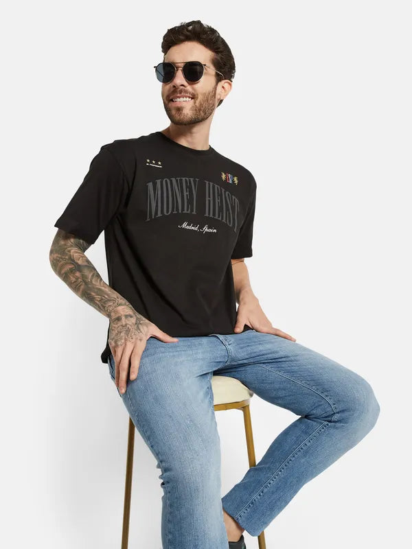 Octave Typography Printed Round Neck Cotton T-Shirt