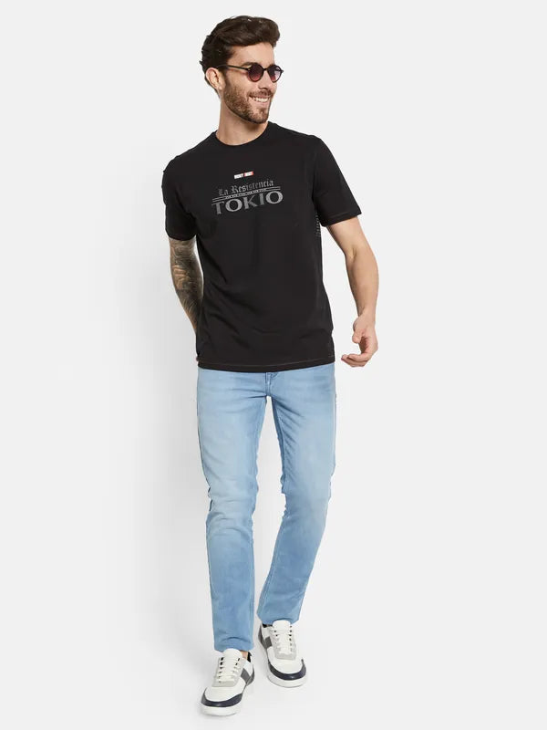 Octave Typography Printed Round Neck Short Sleeves Cotton T-Shirt