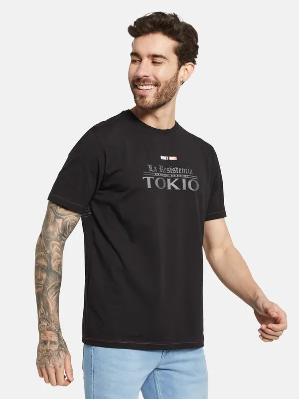 Octave Typography Printed Round Neck Short Sleeves Cotton T-Shirt