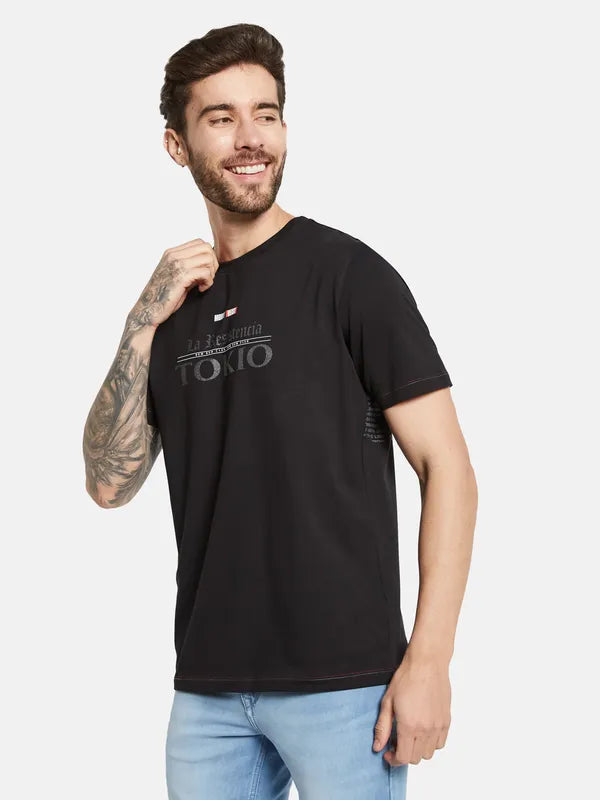 Octave Typography Printed Round Neck Short Sleeves Cotton T-Shirt