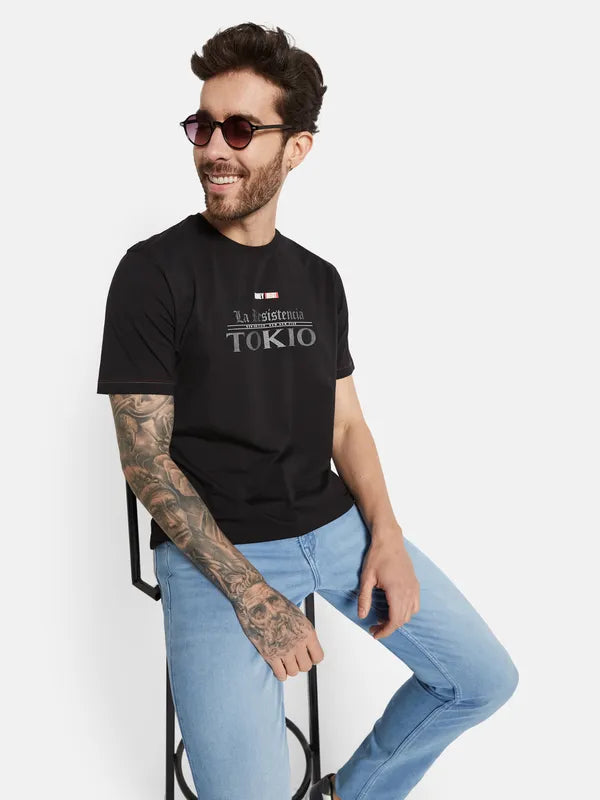 Octave Typography Printed Round Neck Short Sleeves Cotton T-Shirt