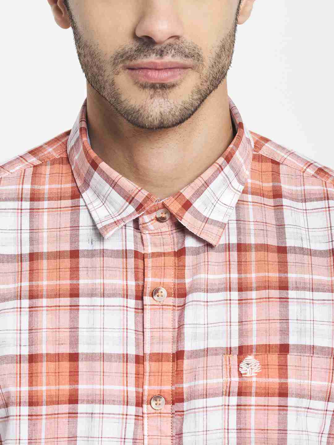 Men Orange Tartan Checks Checked Casual Shirt