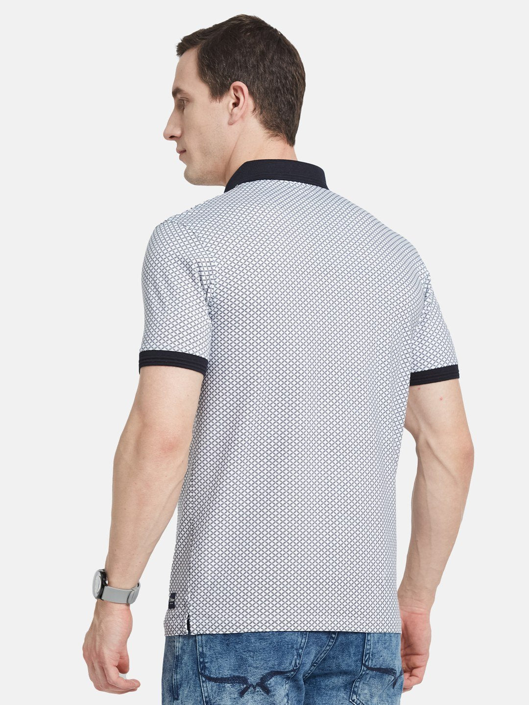 AOP MOTIF PRINT POLO NECK SINGLE JERSEY KNIT T-SHIRT