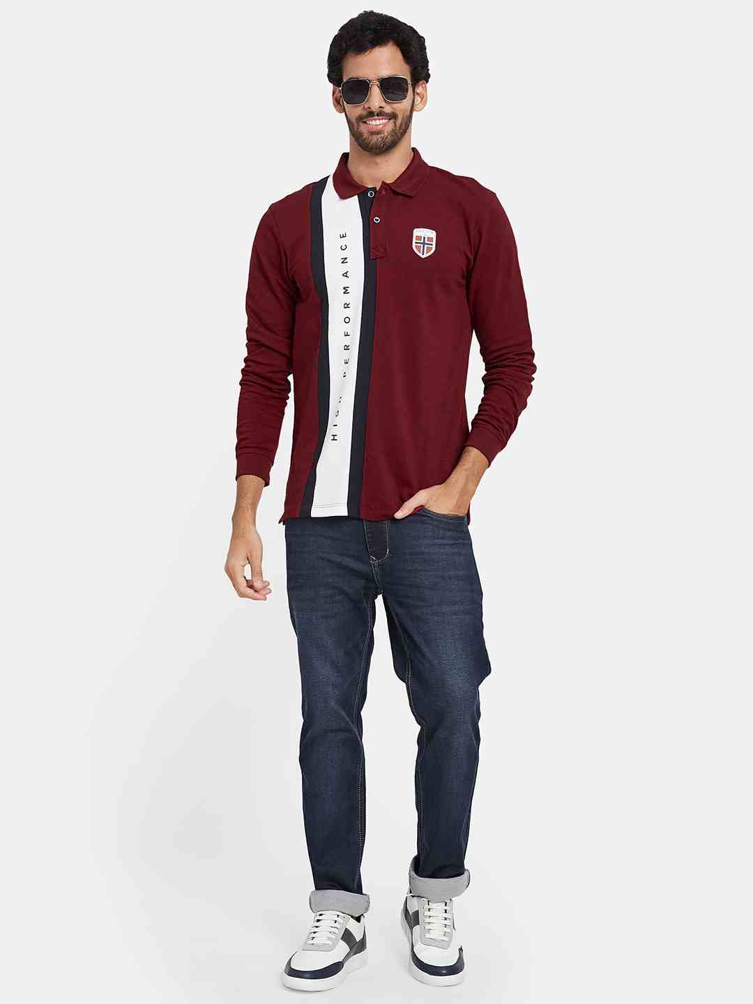 Mettle Typography Printed Polo Collar Cotton T-Shirt