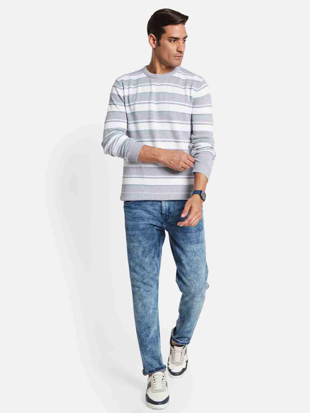 METTLE Men Striped Cotton Pullover