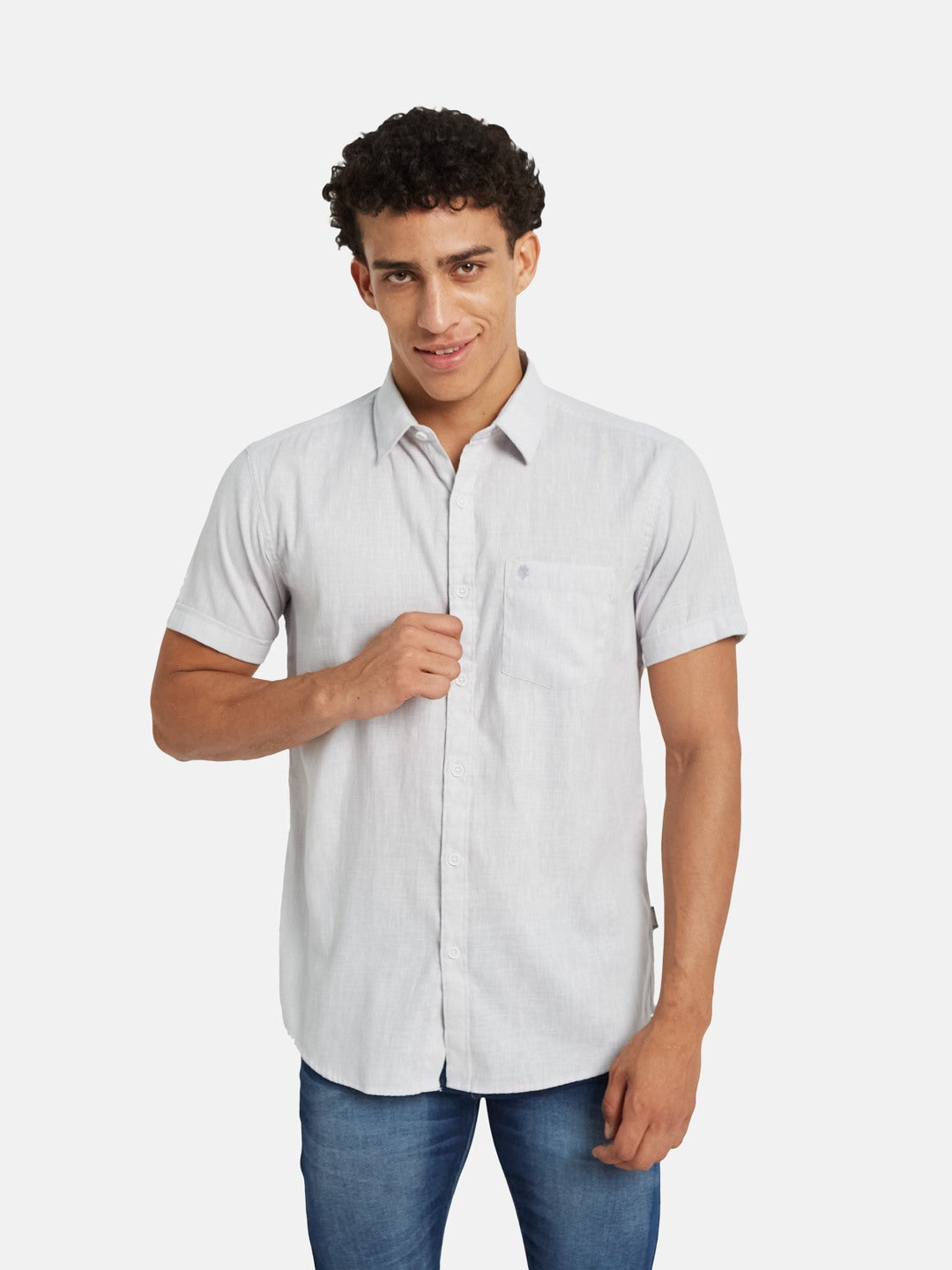METTLE Men Solid Spread Collar Cotton Casual Shirt