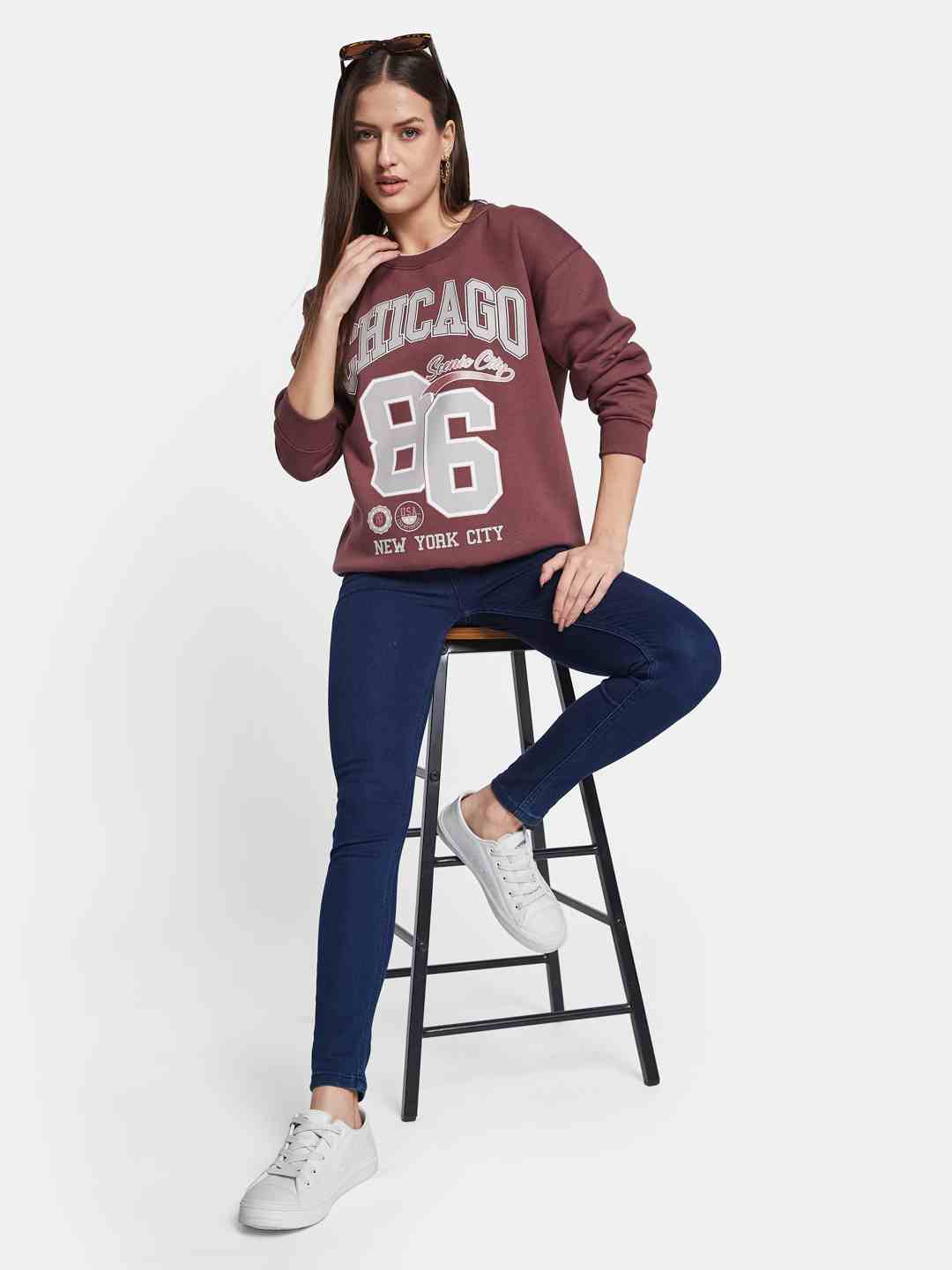 METTLE Women Cotton Printed Sweatshirt