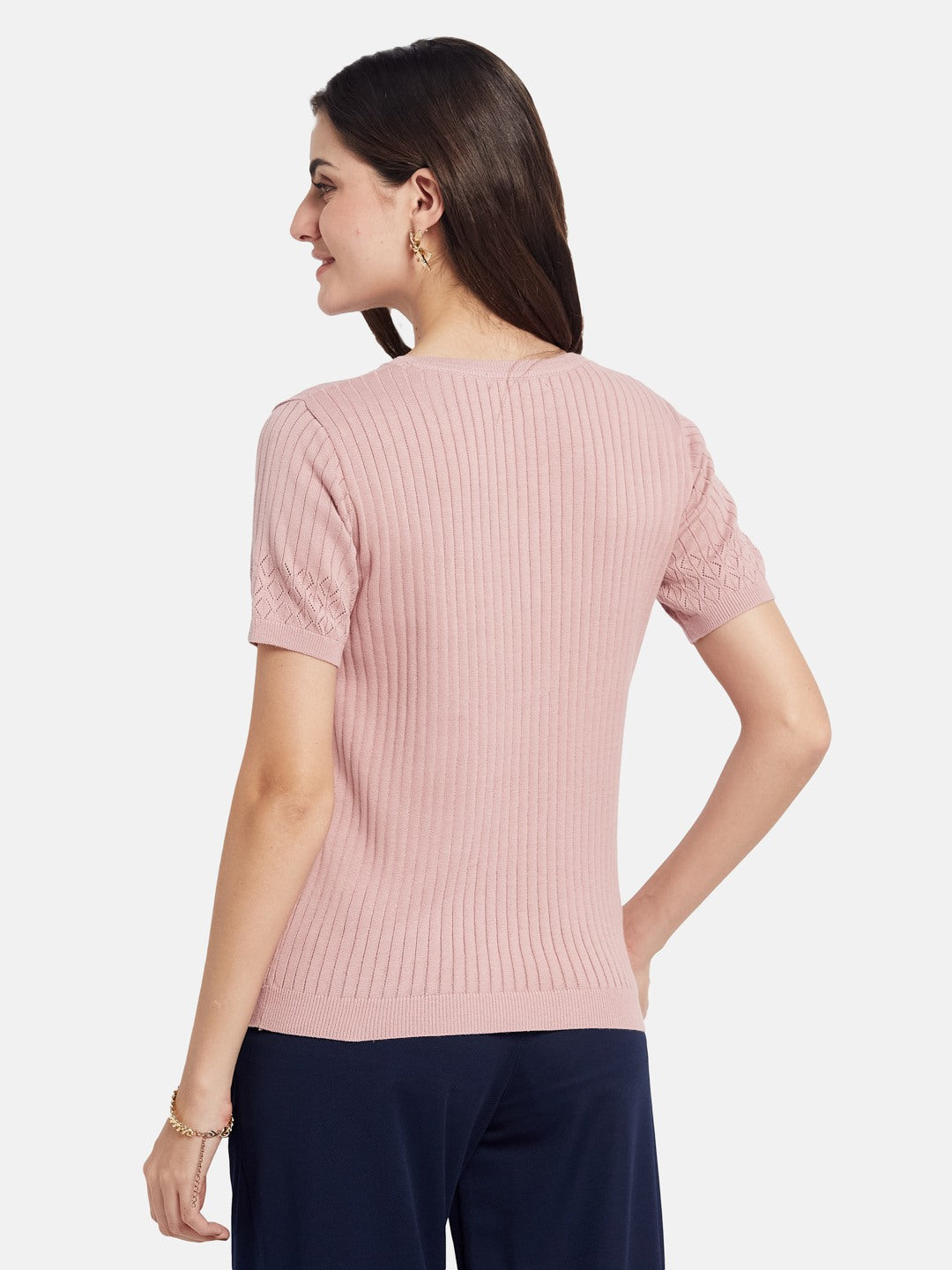 METTLE Self Design Printed V-Neck Cotton T-shirt