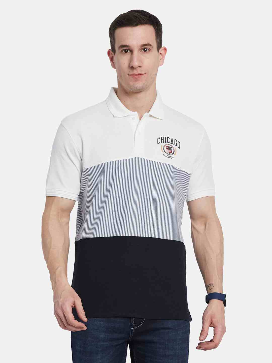 Octave Men Striped Polo Collar T-shirt
